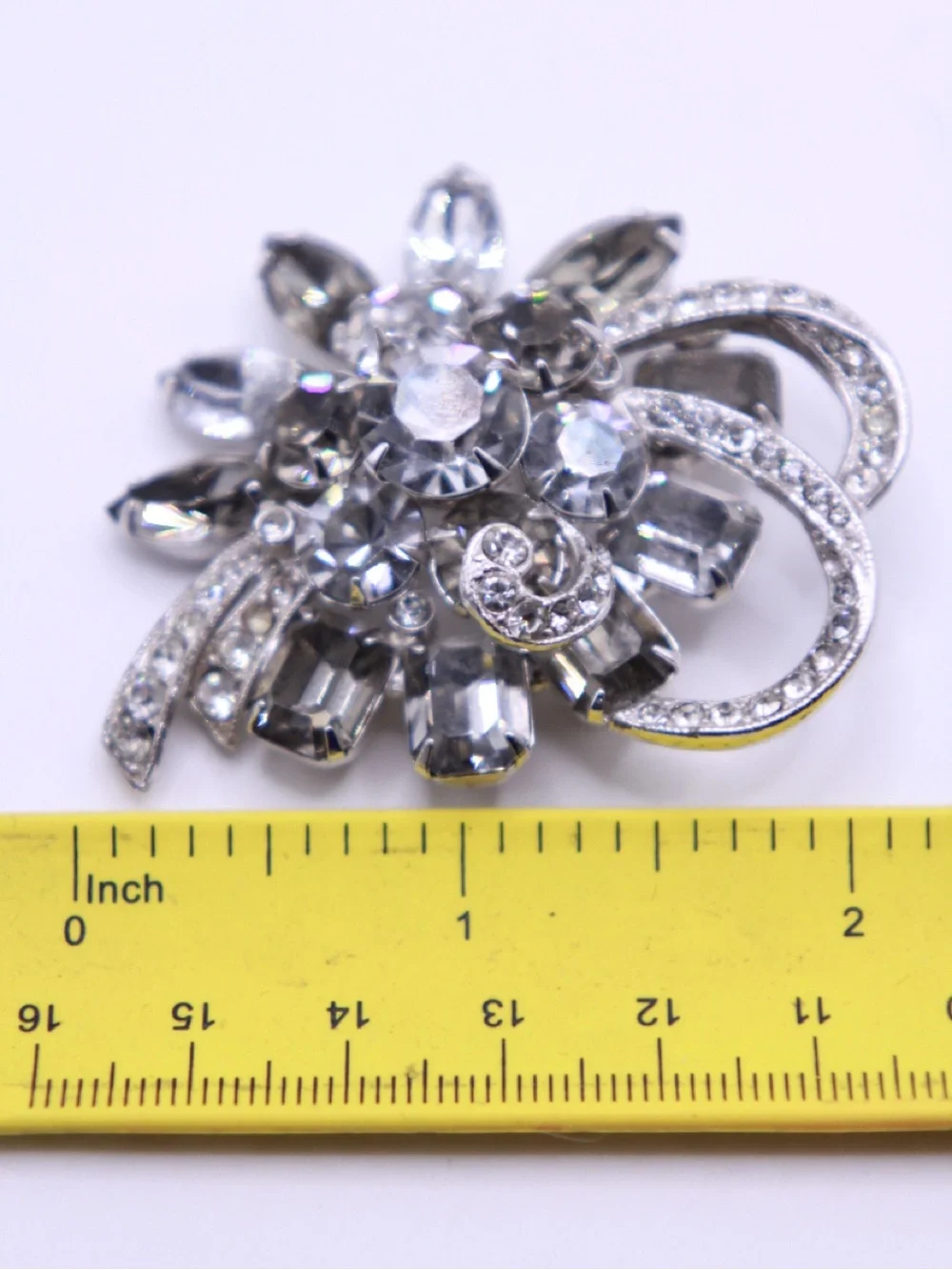 Vintage Signed Eisenberg Ice Crystal Smokey & Clear Rhinestone Brooch Statement